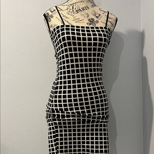 Black and White Grid Bodycon Mini Pattern Dress